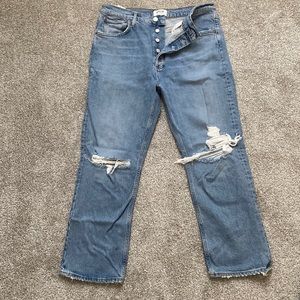 AGOLDE Riley Distressed High Rise Straight Crop Jeans